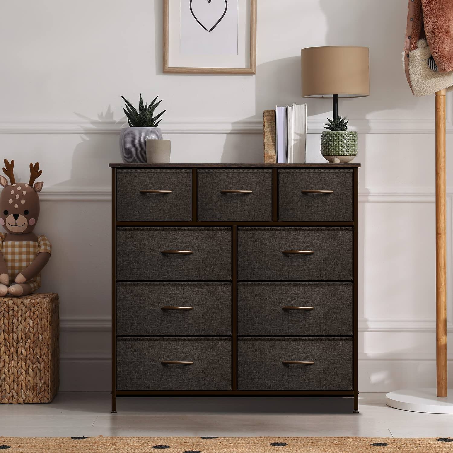 Left. Sorbus - Sorbus 9 Drawers Dresser - Furniture Storage for Bedroom, Closet, and More - Steel Frame, Wood Top, Fabric Bins - Brown.