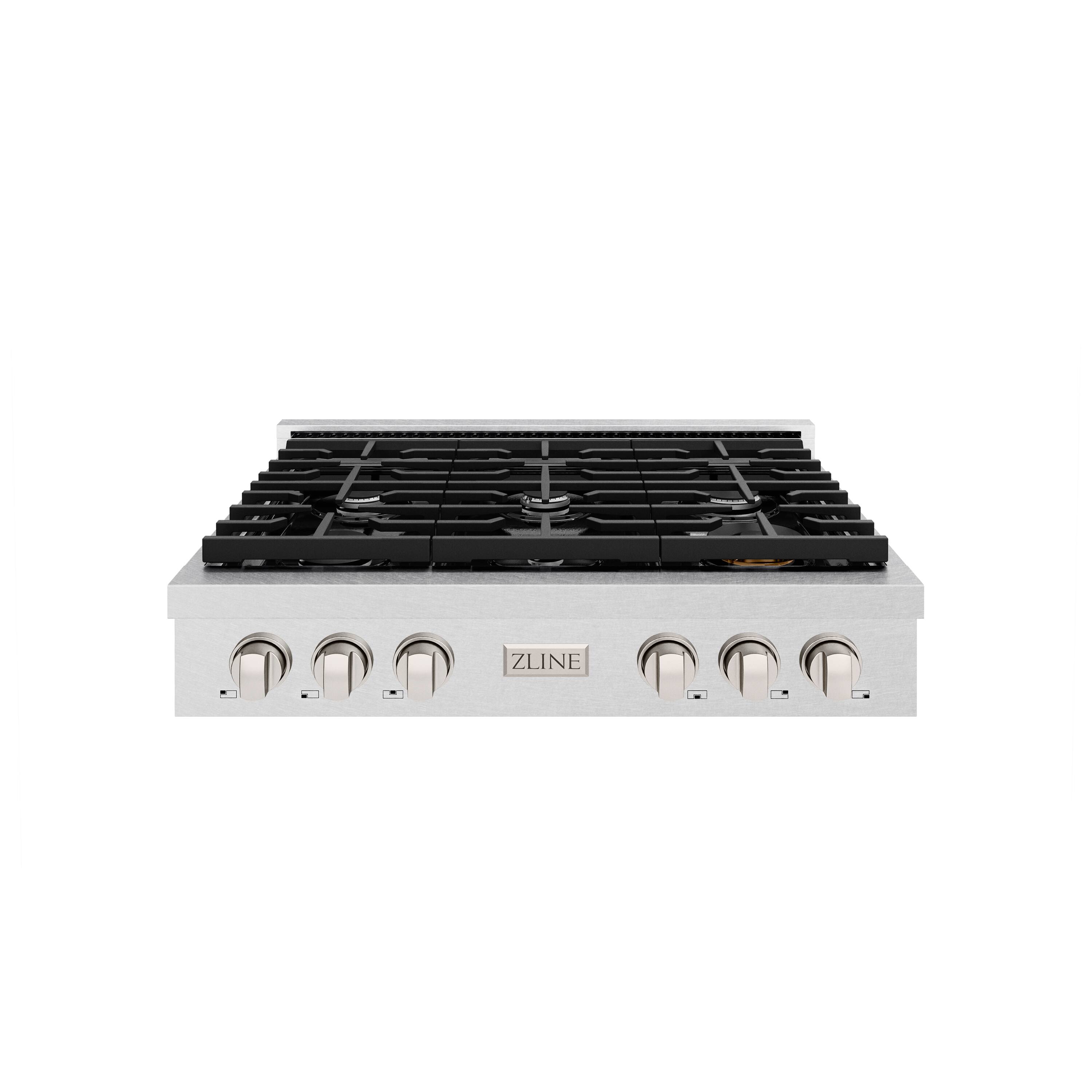 Front. ZLINE - ZLINE 36 in. Paramount Gas Rangetop with 6 Burners (SRTS-36) - Stainless Steel.