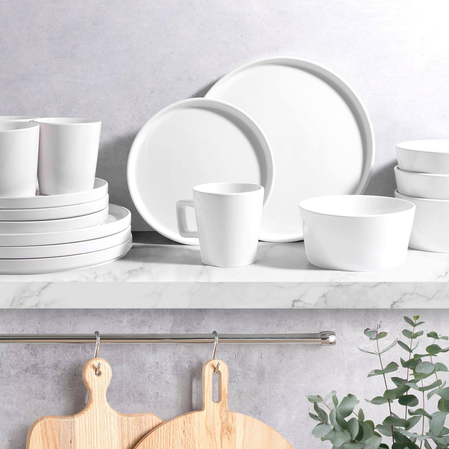 Back. Zulay Kitchen - Zulay Kitchen Terra Plates and Bowls Sets, 16 Piece Modern Stoneware Dish Set for 4 Dinnerware Set - White.