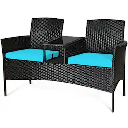Kadyn - Wicker Patio Conversation Furniture Set with Seat Outdoor Rattan Patio Conversation Set with Removable Cushions and - Blue