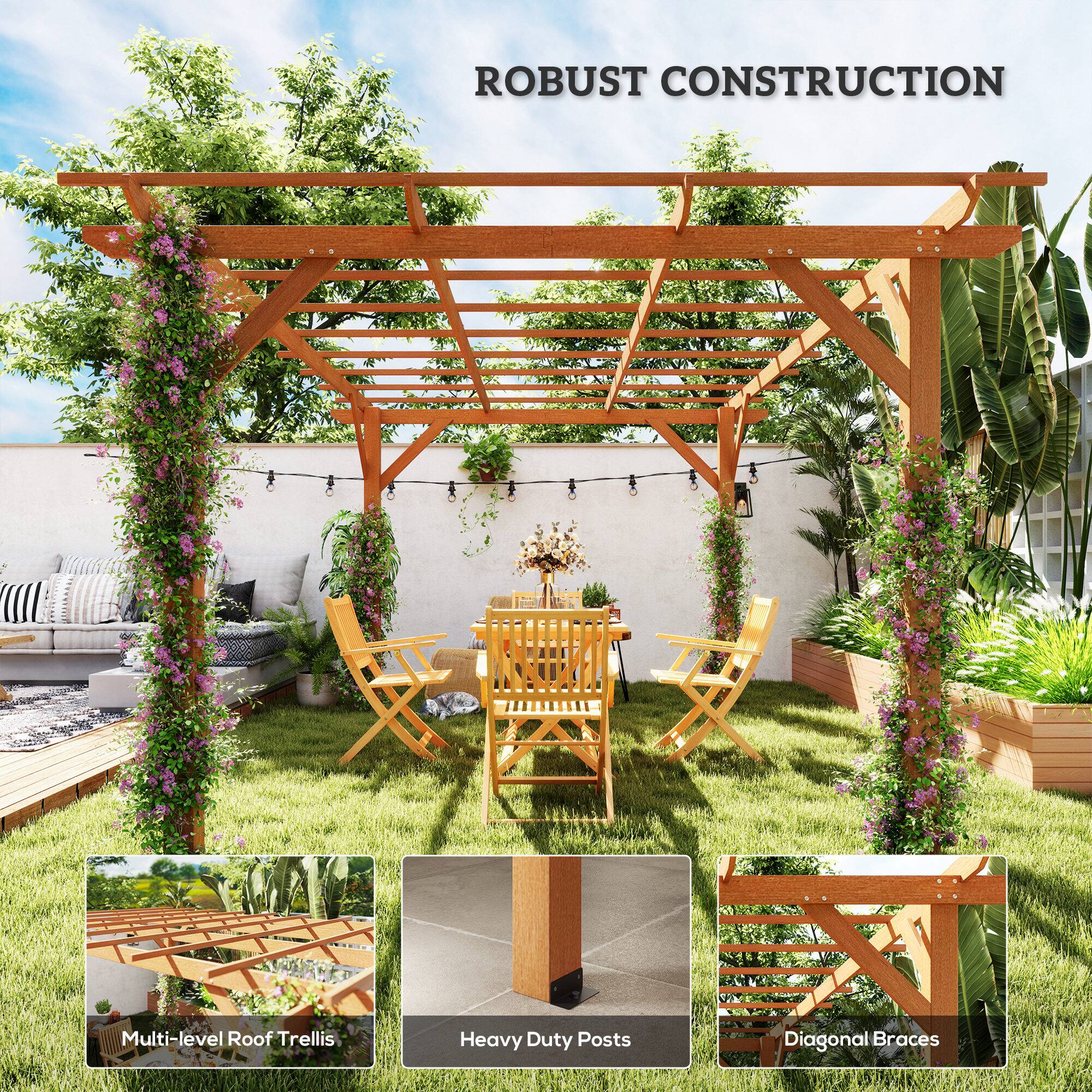 ROBUST CONSTRUCTION

- Multi-level Roof Trellis
- Heavy Duty Posts
- Diagonal Braces