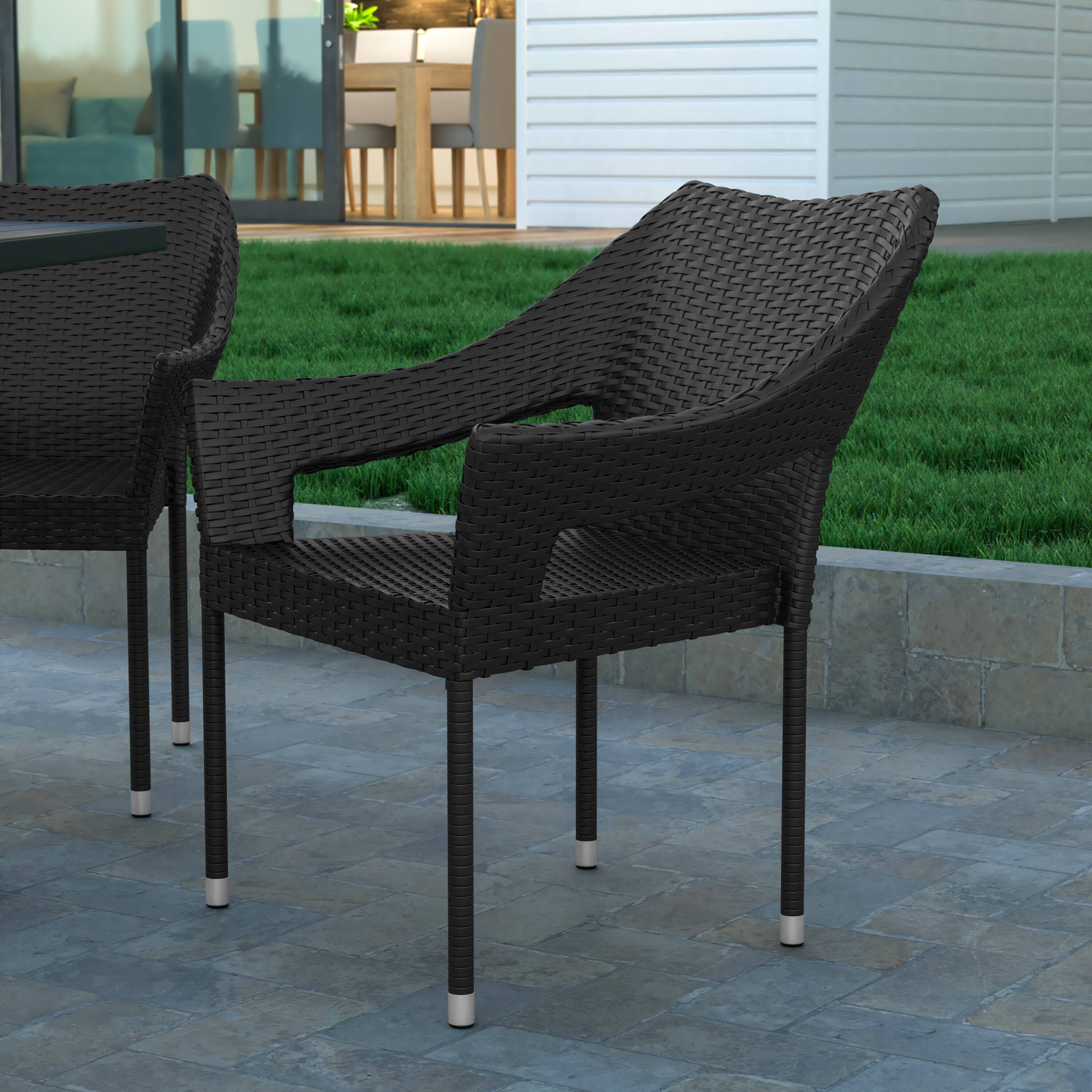 Alt View 1. Emma + Oliver - Embry All-Weather Indoor/Outdoor Stacking Patio Dining Chair with Steel Frame and Weather Resistant PE Rattan - Black.