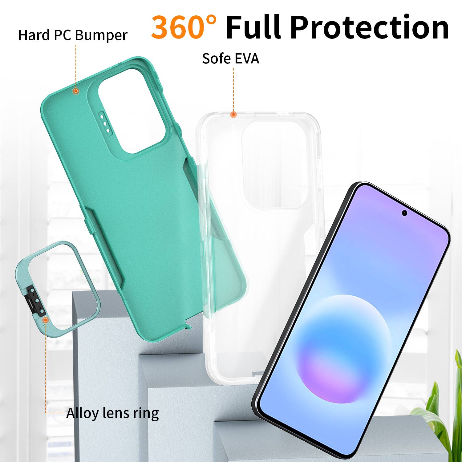 Hard PC Bumper 360° Full Protection Soft EVA Alloy lens ring