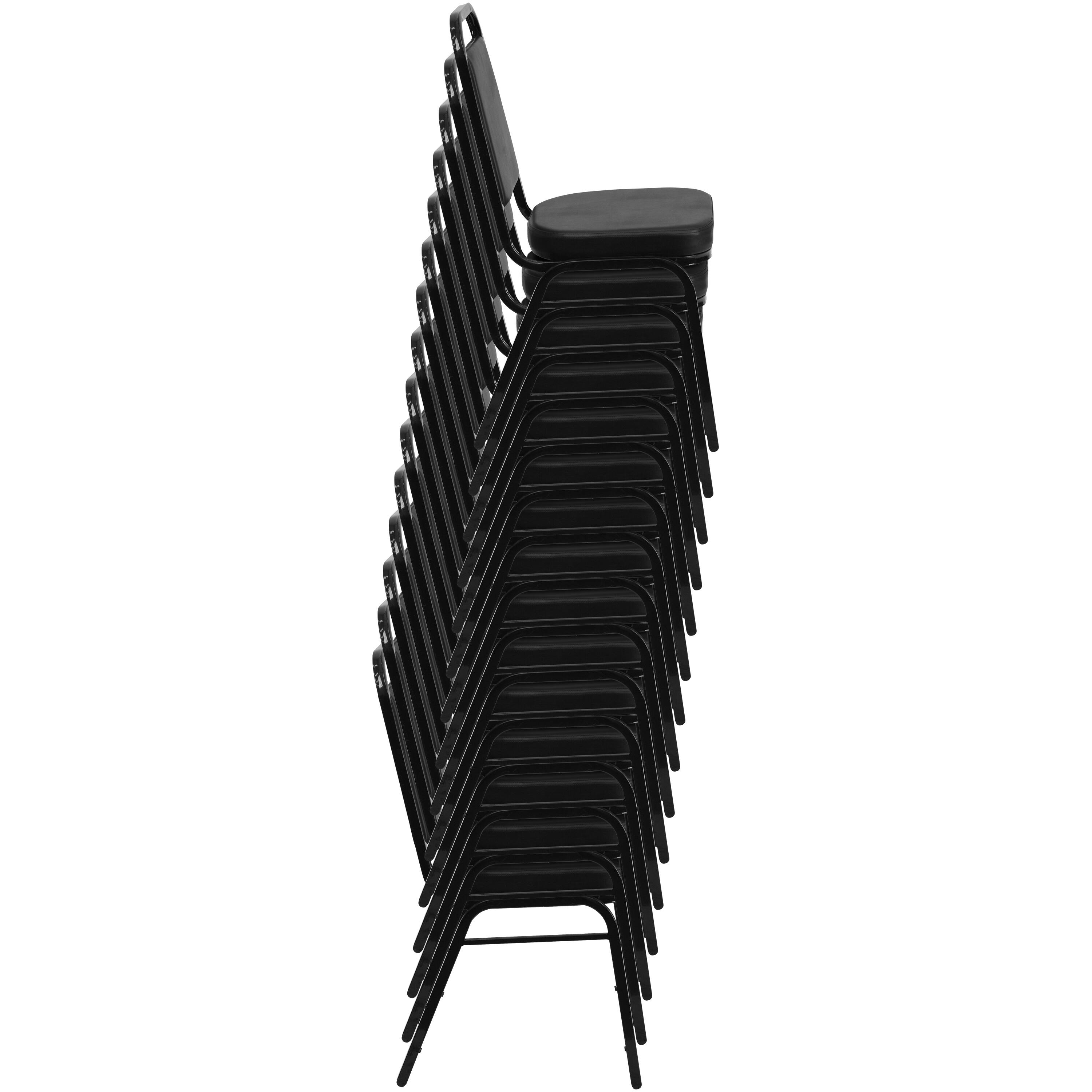 Alt View 3. Emma + Oliver - 4 Pack Trapezoidal Back Stacking Banquet Chair - Black Vinyl/Black Frame.