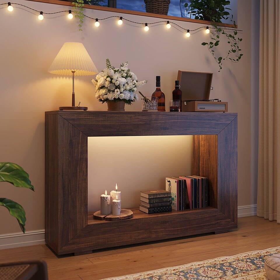 Alt View 3. Tribesigns - Farmhouse Console Table with Engineered Wood Construction and Wood Grain Finish for Entryway - Brown.