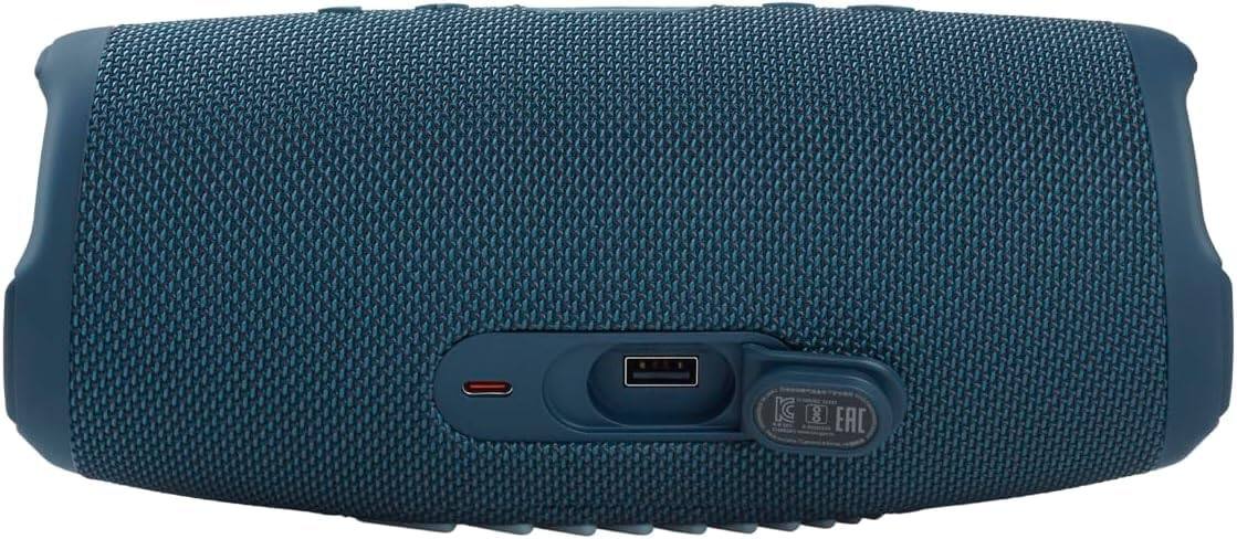 Left. JBL - JBL Charge 5 Portable Waterproof Bluetooth Speaker with Winguard Travel Case (Blue) - Blue.