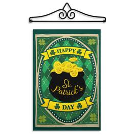 G128 - Combo Garden Flag Hanger 14.2 inch with Happy St. Patrick's Day 12x18 inch Double-Sided Flag - Green