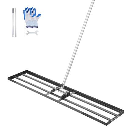 Front. VEVOR - Lawn Leveling Rake, Lawn Leveler with 83.9 in Handle, 48x10 in Ground Plate, Rust-Resistant Carbon Steel Soil Leveler - Black.