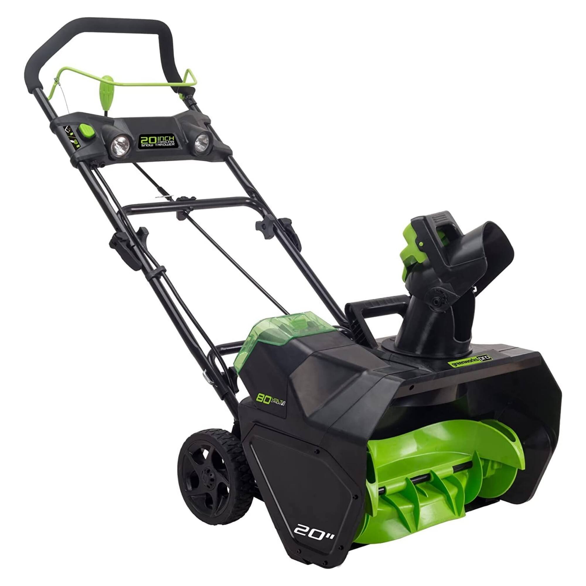 Angle. Greenworks - Pro 80V 20" Snow Thrower (Battery and Charger not included) - green.