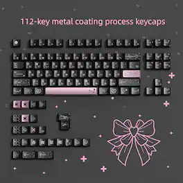 Womier - PBT Keycaps with Metal Paint,112-Key Dye Sublimation Cherry Profile Key caps for MX Switches Mechanical Keyboards - Black-112 Keys