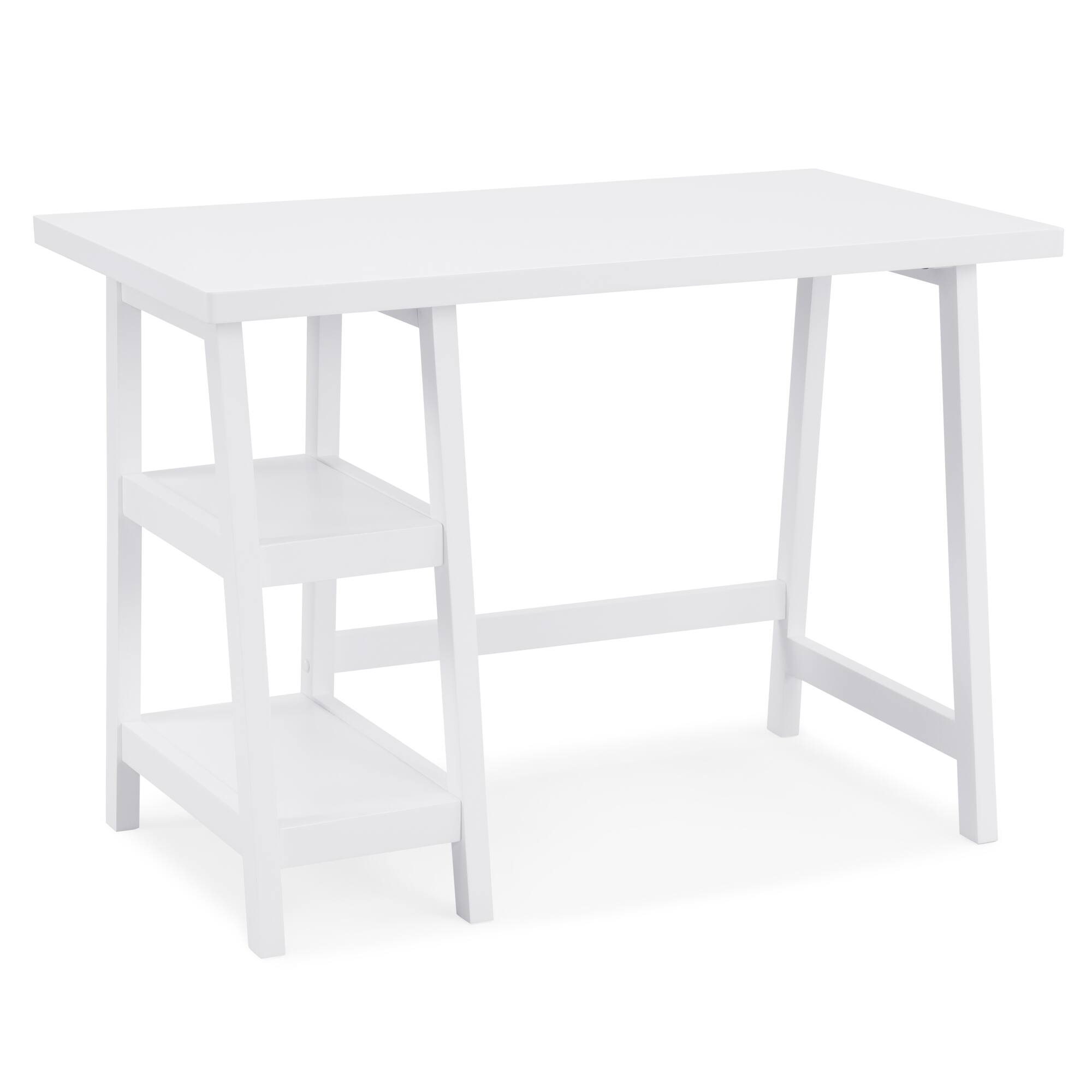 Angle. GOODSILO - Contemporary Wood Writing Desk with Storage Shelves, Modern Home Office Furniture for Workspaces - White.