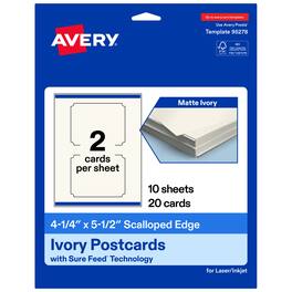 Avery - Printable Scalloped Postcards, 4.25" x 5.5", Ivory, 20ct - White