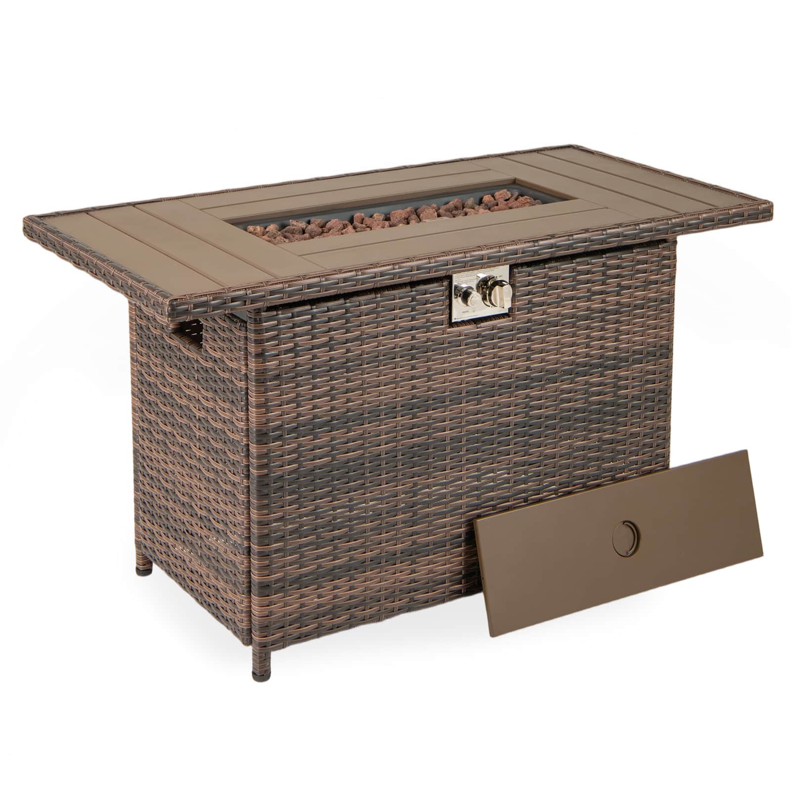 Gymax - 44.5'' Propane Fire Pit Table w/ Metal Slatted Tabletop & Stainless Steel Burner Brown - Mix Brown