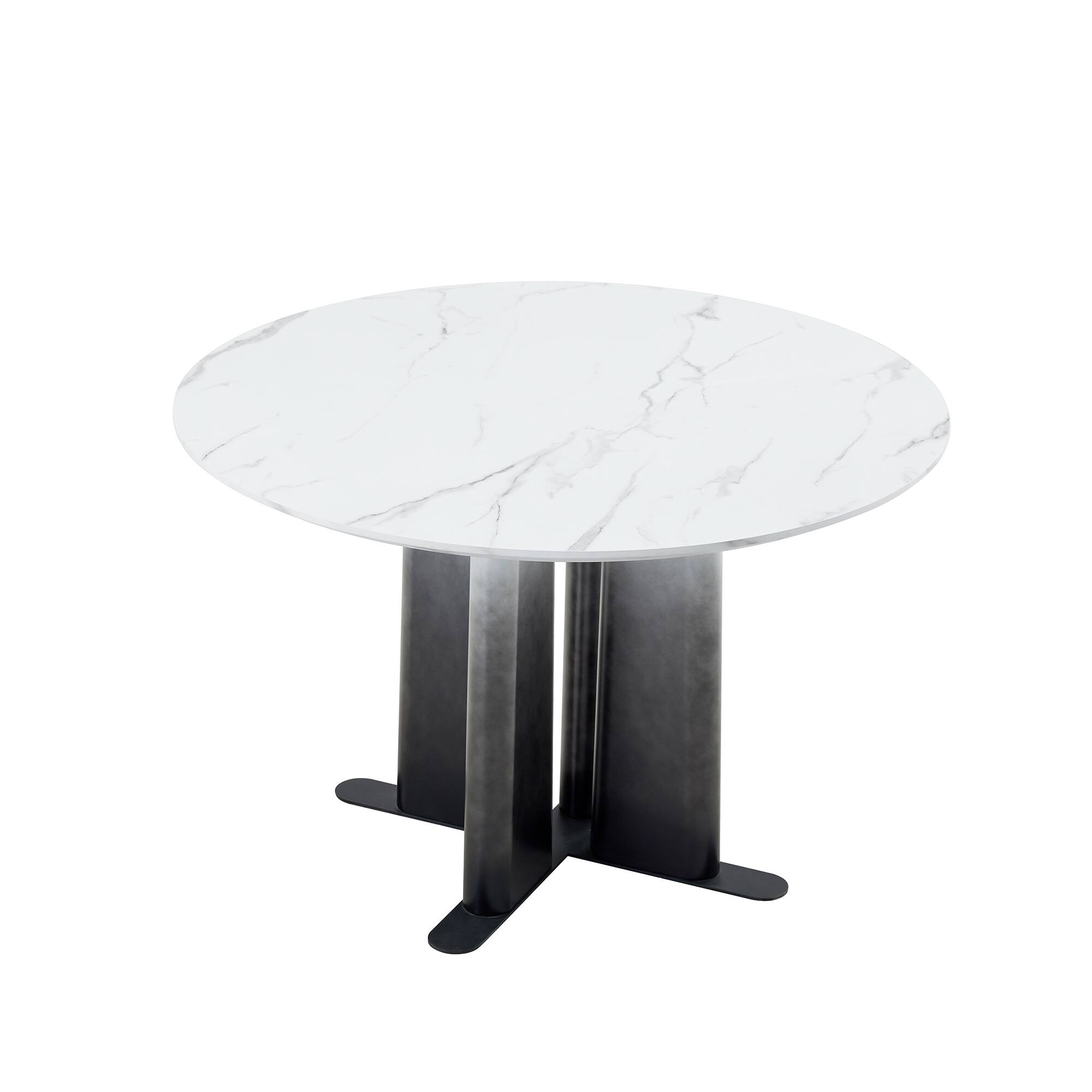 Alt View 10. Loheer - Loheer- 3.94ft Round Faux Marble Dining Table Modern Compact Kitchen Table with Cross Base for Small Spaces - White.