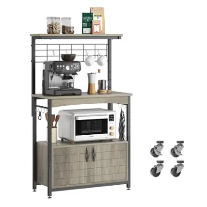 Front. Bestier - Bestier 31 inch 3 Tier Bakers Rack with Cabinet Kitchen Storage Shelves Microwave Oven Stand Coffee Bar - Gray.