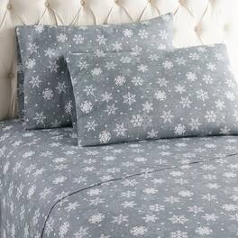 Shavel Home Products - Micro Flannel Printed Deep-Pocket Sheet Set, California King - Snowflakes gray