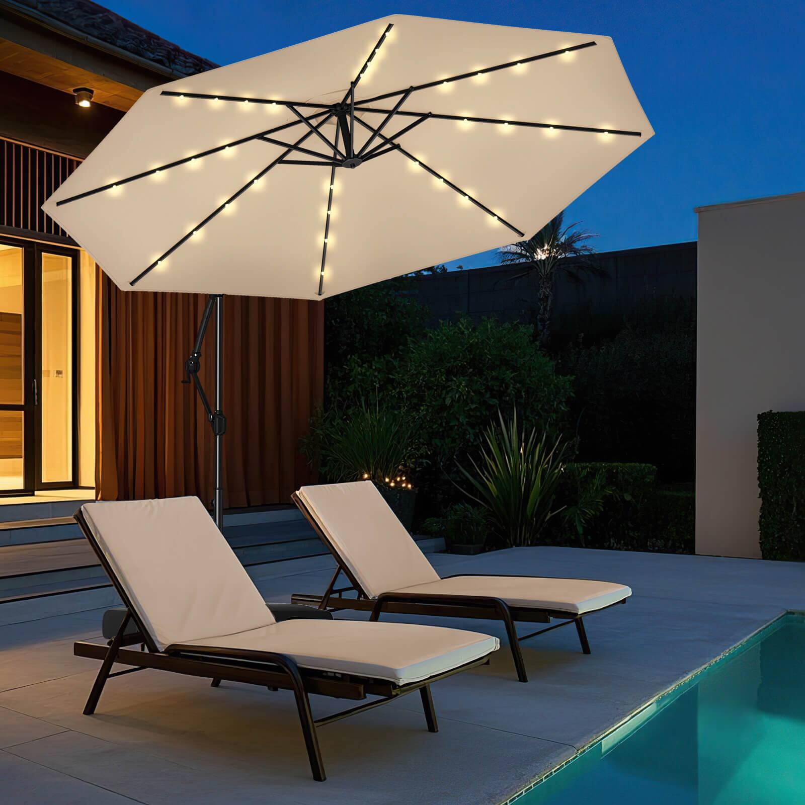 Alt View 3. Costway - Costway 10 FT Solar Offset Hanging Umbrella Patio Cantilever Umbrella with 32 LED Lights - Beige.