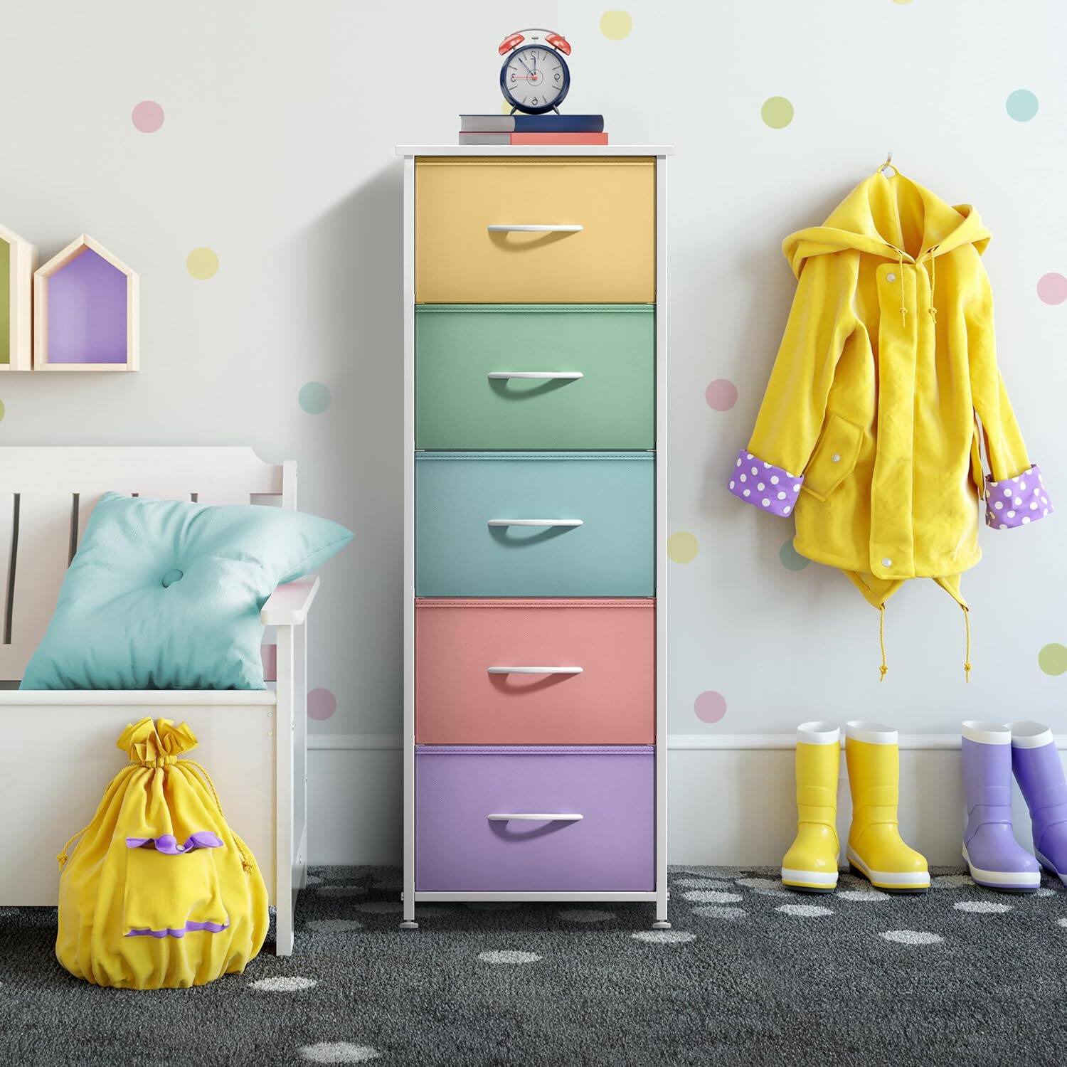 Alt View 2. Sorbus - Sorbus Fabric Dresser for Kids Bedroom, Chest of 5 Drawers, Tall Storage Tower Clothing Organizer for Playroom - Pastel.