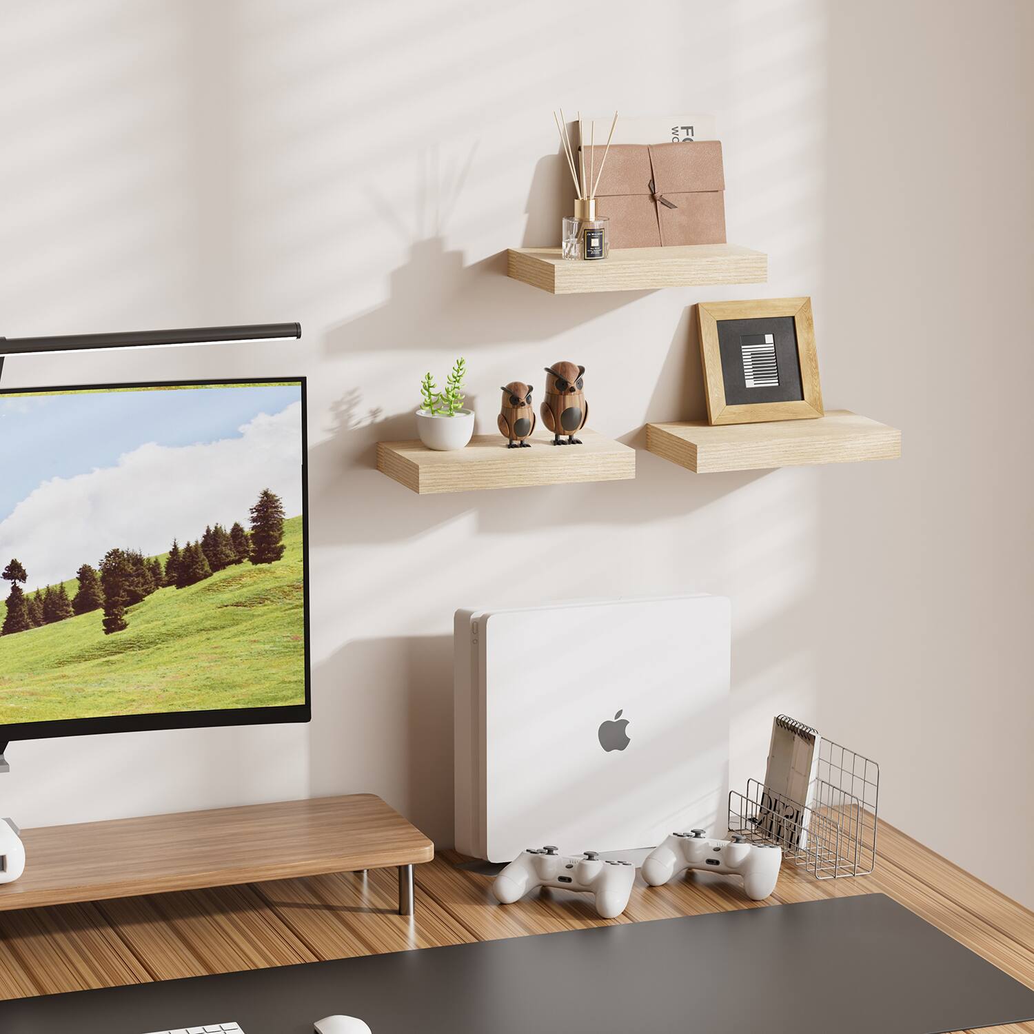 Alt View 5. BOMEDA - Floating Wall Shelves, Wooden Wall Shelf for Room or Bathroom Storage, Over Toilet Wall Organizer, 12x7x1.5 in, 3 Pack - Oak.