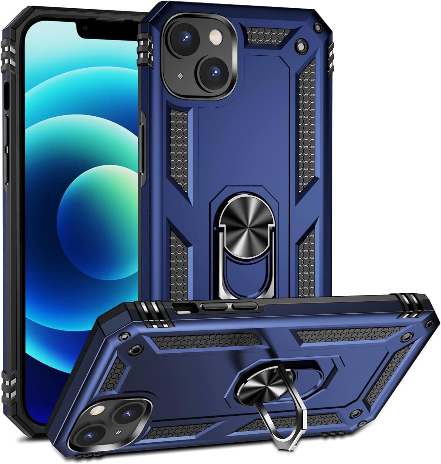 Entronix - Dual-Layer Phone Case for iPhone 13 with Kickstand Grip - Navy