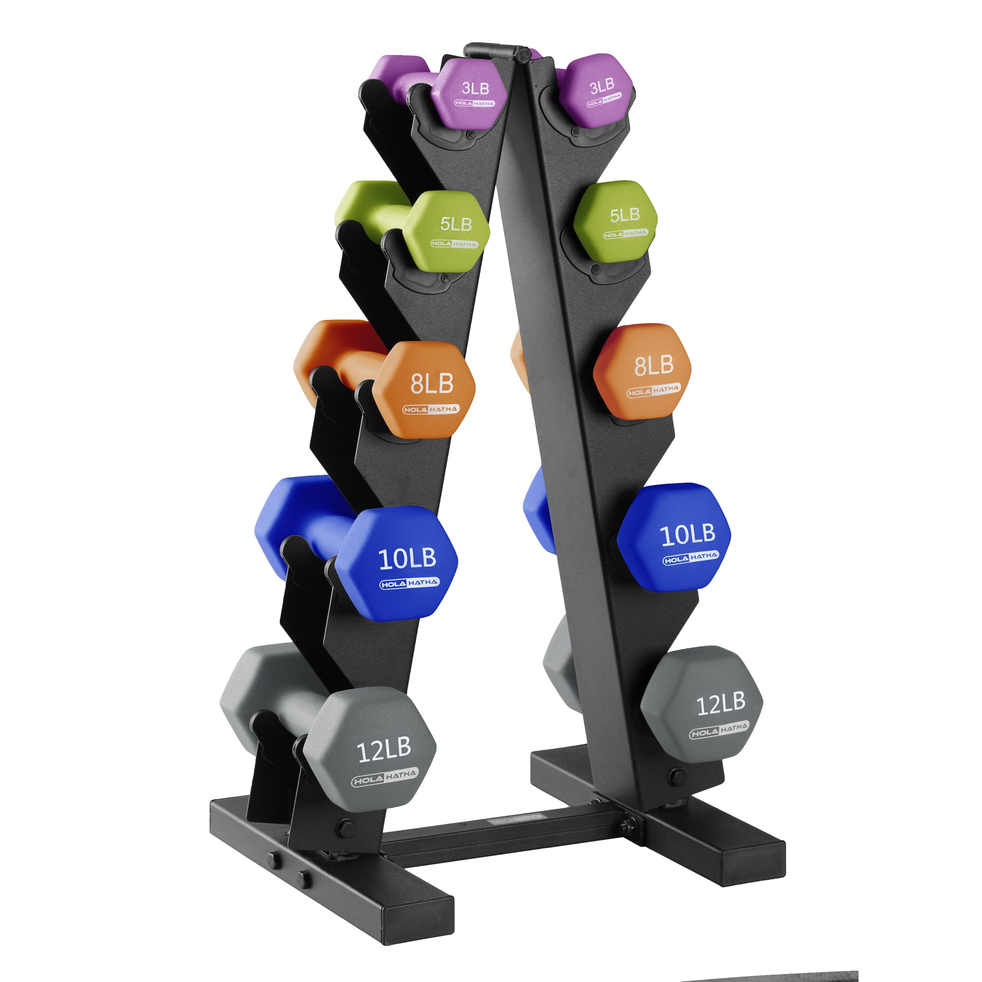 HolaHatha - Dumbbell Hand Weights Set & Rack for Home Workout, 76 Lbs - Multicolor