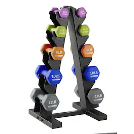 HolaHatha - Dumbbell Hand Weights Set & Rack for Home Workout, 76 Lbs - Multicolor