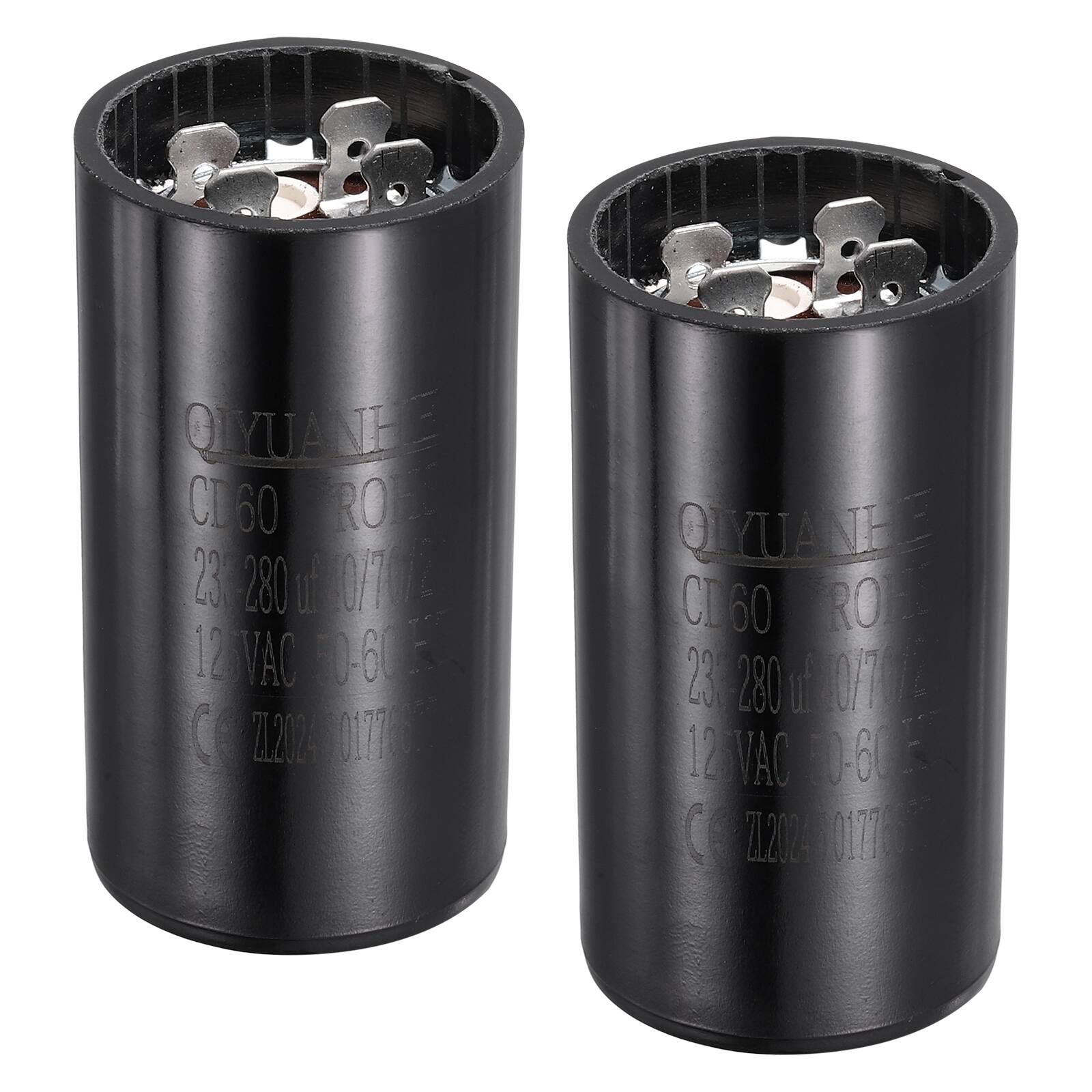 Unique Bargains - 2pcs CD60 Motor Run Capacitor, 233-280uF MFD AC125V, 50-60Hz, for Motor 36x70mm - Black