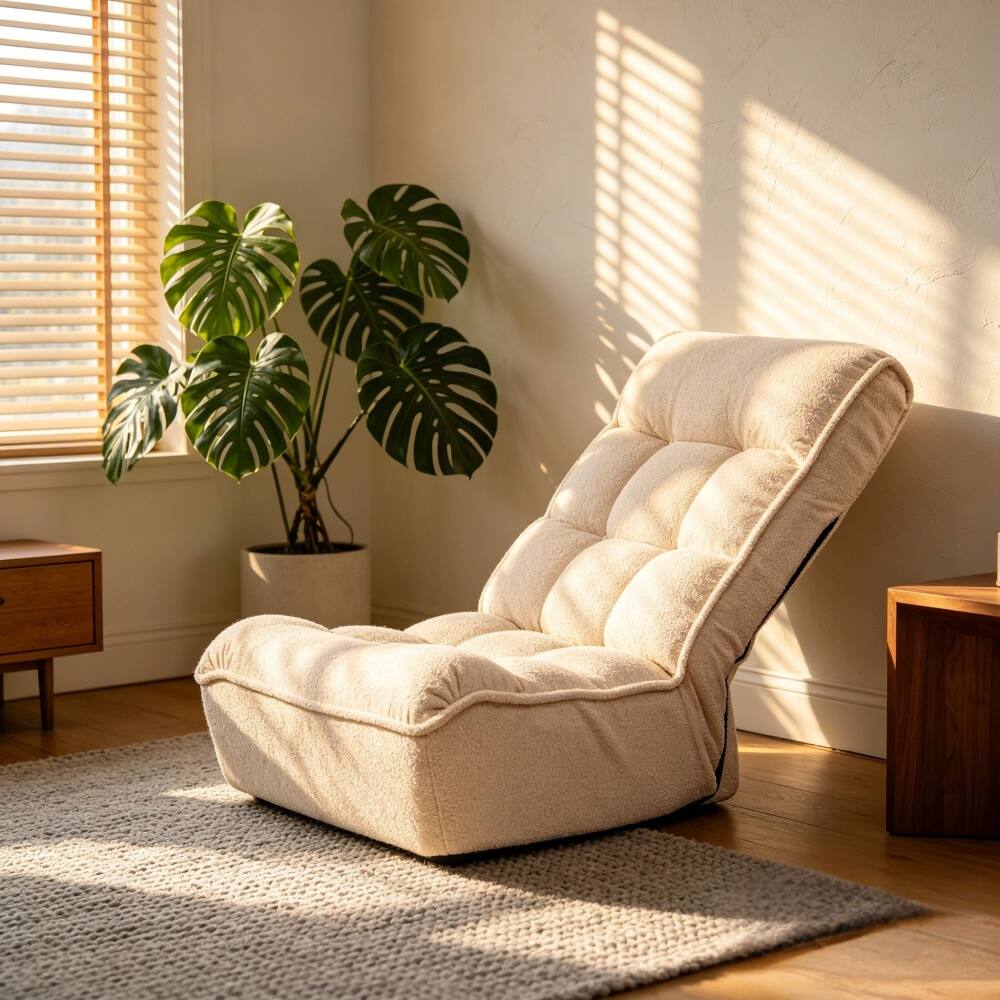Alt View 7. Loheer - Loheer Adjustable Floor Chair Japanese Tatami Lazy Sofa White - White.