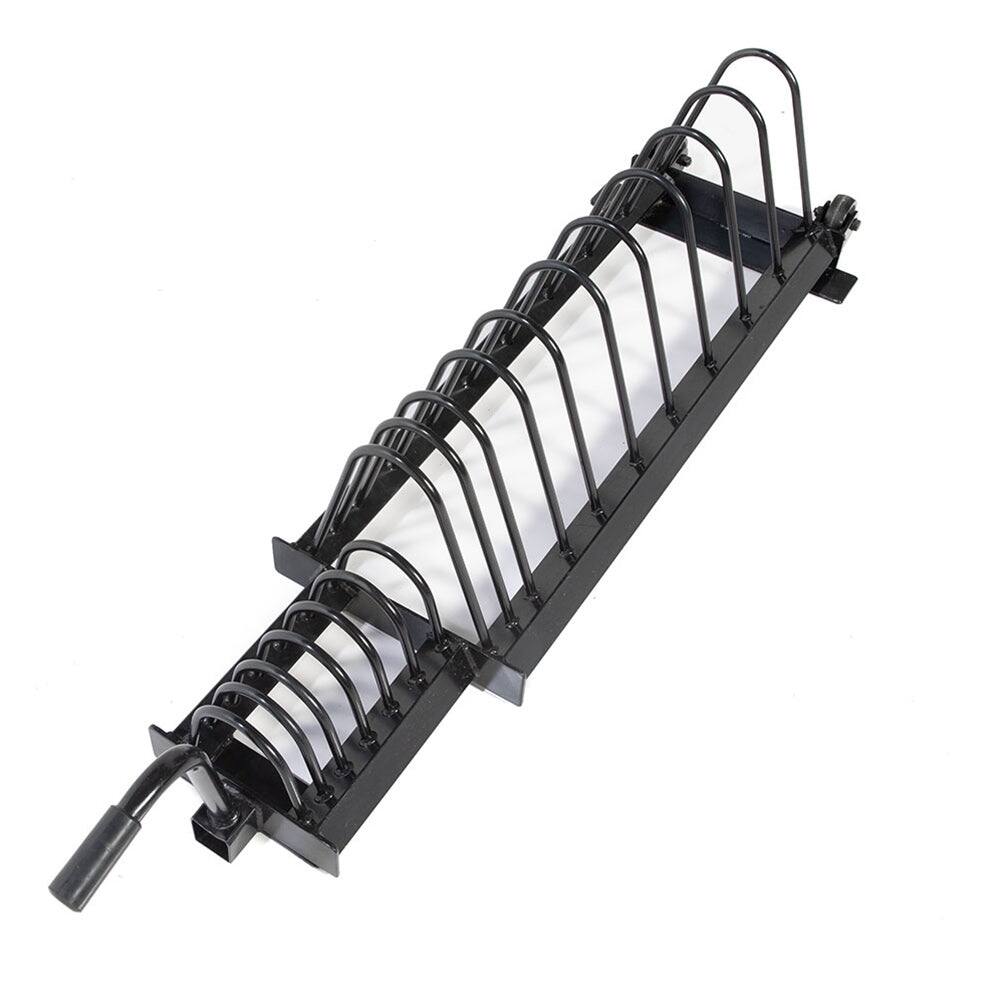 Alt View 4. Power Systems - Horizontal Weight Plate Rack – 16 Slots Bumper Plate Storage with Handle & Wheels - Black.