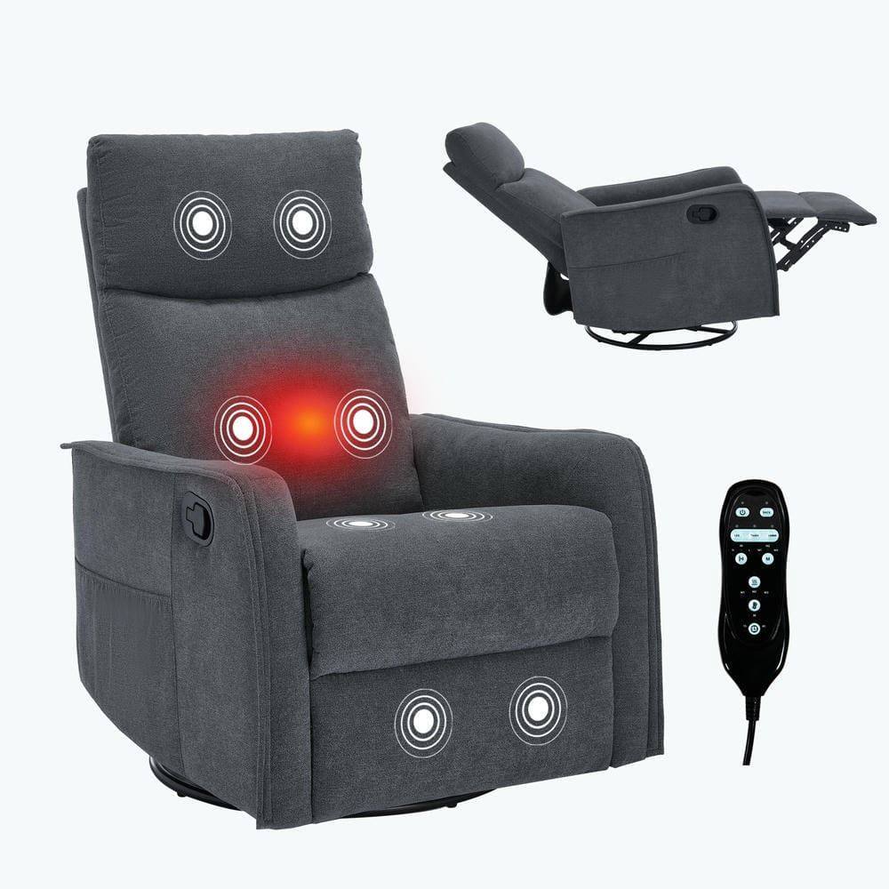Alt View 9. Kadyn - Fabric Heat Massage Recliner Chair, 8 Vibration Modes & Lumbar Heat, Rocker Swivel, Gray - Gray.