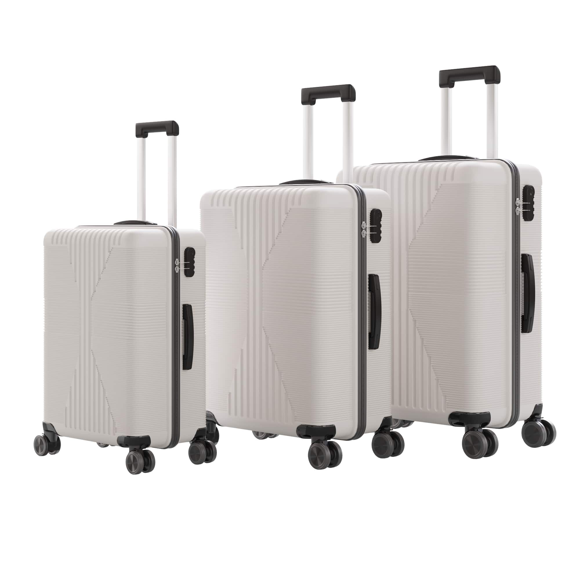 Winado - 3-in-1 20" 24" 28" Trolley Carry On Luggage Set Spinner Wheels Lightweigh Hardside PP Suitcase Sets with Built-in Lock - White