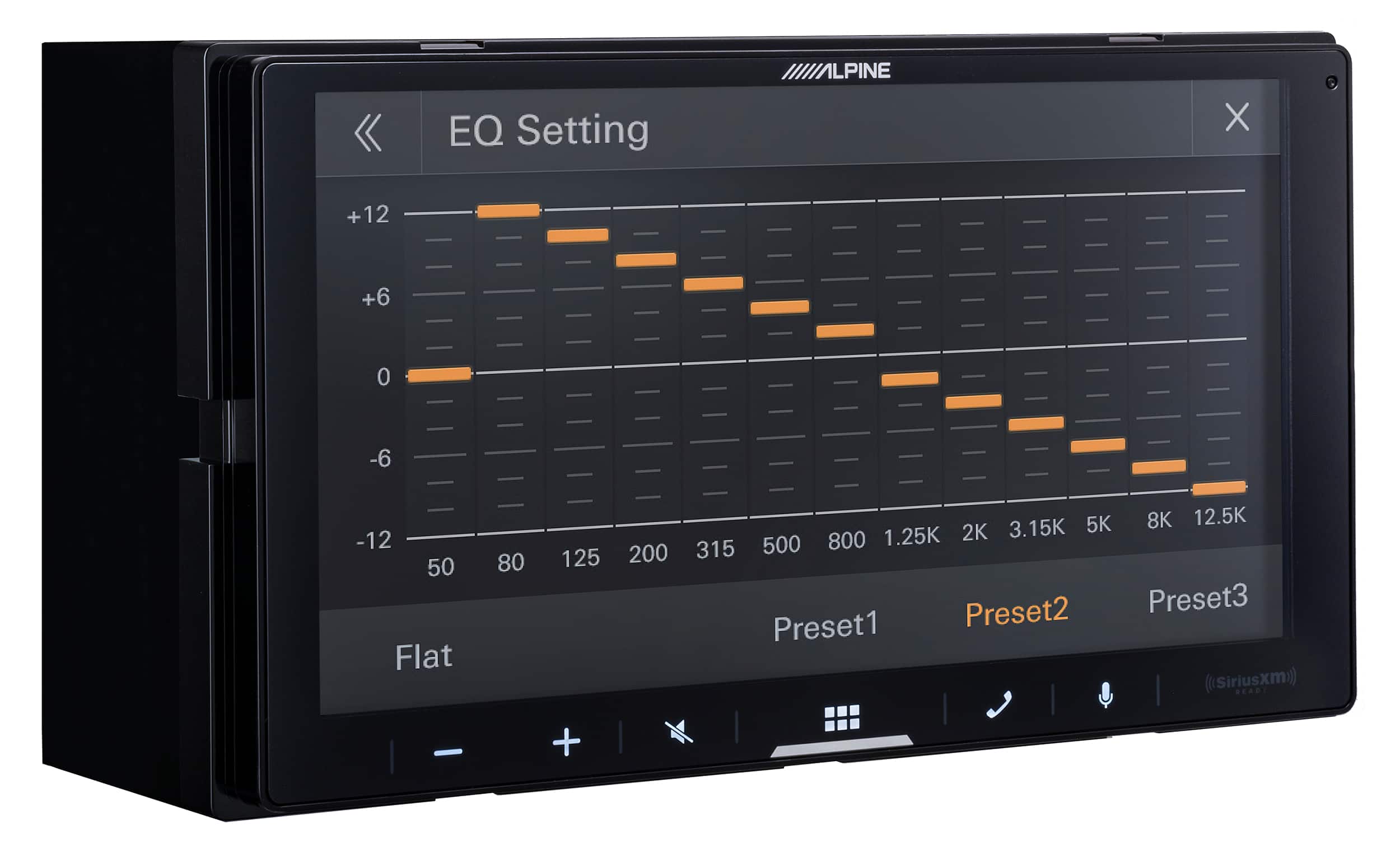 EQ Setting Alpine X +12 +6 0 -6 -12 50 Flat 80 125 200 5K 8K 12.5K 1.25K 2K 3.15K 315 500 800 Preset 2 Preset 3 Preset 1 (Siriusxm) DEADI +