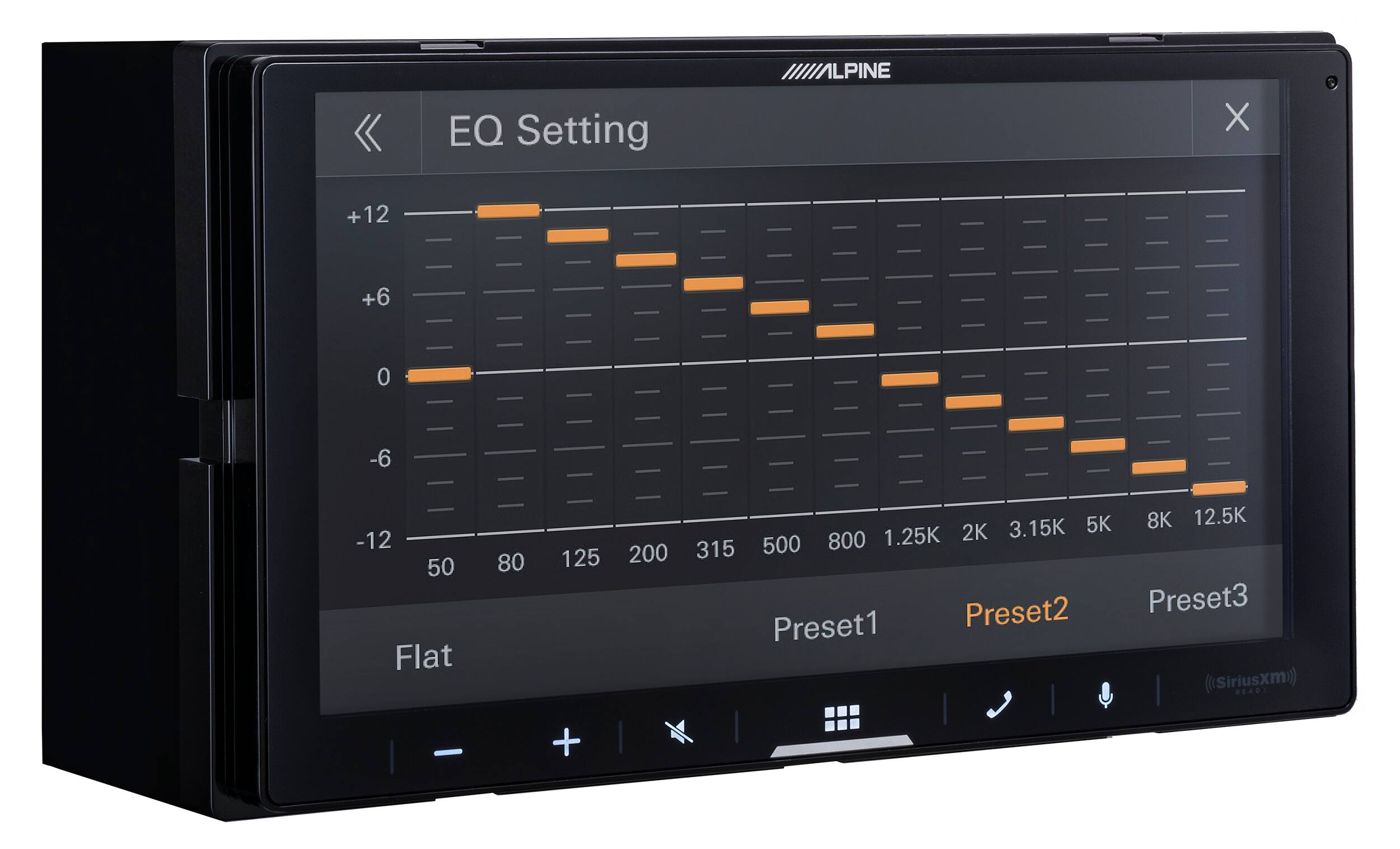 EQ Setting Alpine X +12 +6 0 -6 -12 50 Flat 80 125 200 5K 8K 12.5K 1.25K 2K 3.15K 315 500 800 Preset 2 Preset 3 Preset 1 (Siriusxm) DEADI +