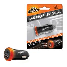 Armor All - 2-Port Type-C and USB-A Car Charger, 3.1 Amp, LED Light - Black