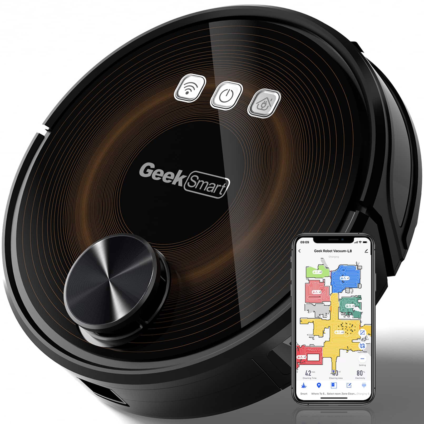 HOMLUX - Smart L8 Robot Vacuum Cleaner and Mop, LDS Navigation, Wi-Fi Connected APP, Selective Room Cleaning,MAX 2700 PA Suction - Black Brown