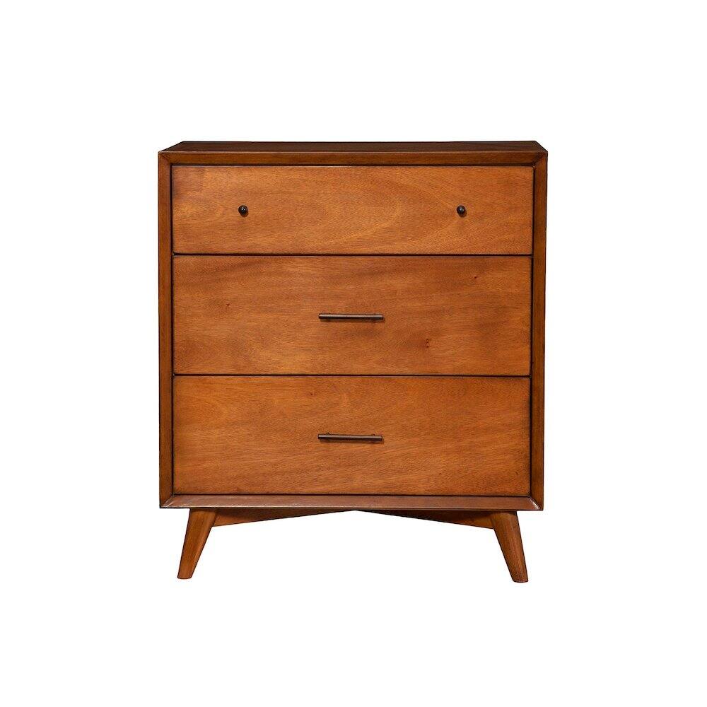 Left. Alpine Furniture - Flynn Mid Century Modern 3 Drawer Small Chest - Acorn.