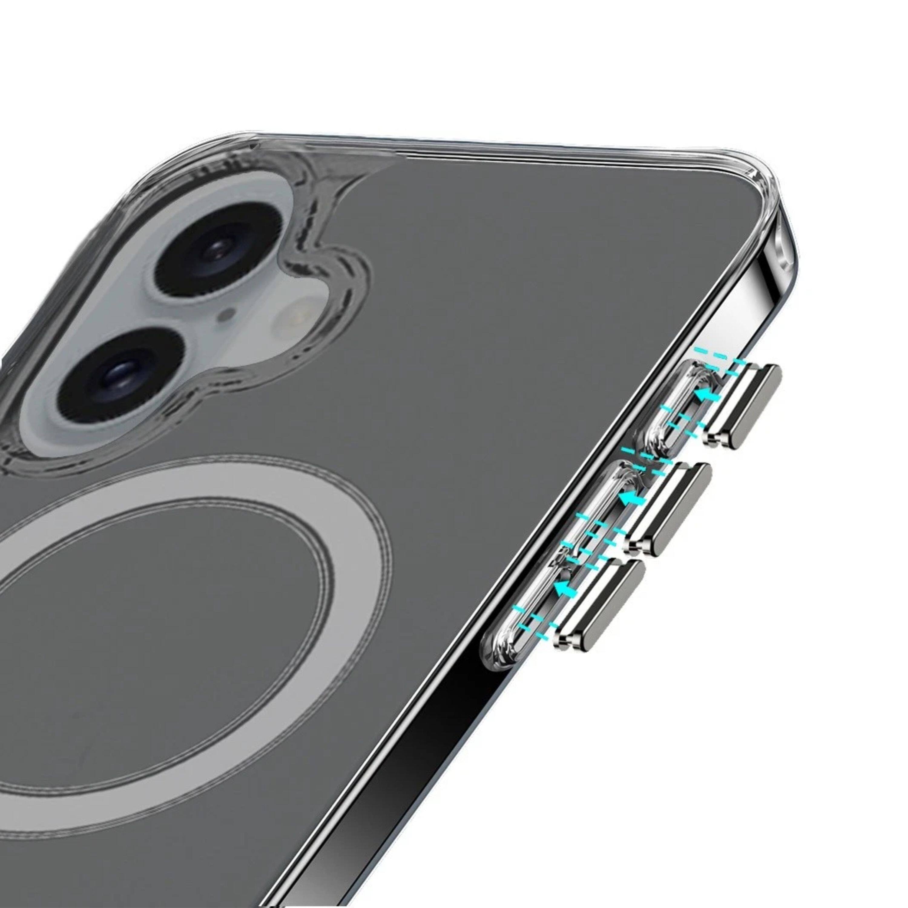 Left. Kitcheniva - Slim Fit Clear Magnetic Circle Phone Case With Tempered Glass For iPhone 16 Plus - Clear.