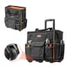 Front. VEVOR - Rolling Tool Bag, 110 lbs Load Capacity, 25 Pockets Heavy Duty Roller Tool Bag with Adjustable Telescoping Handle - Black,Orange.