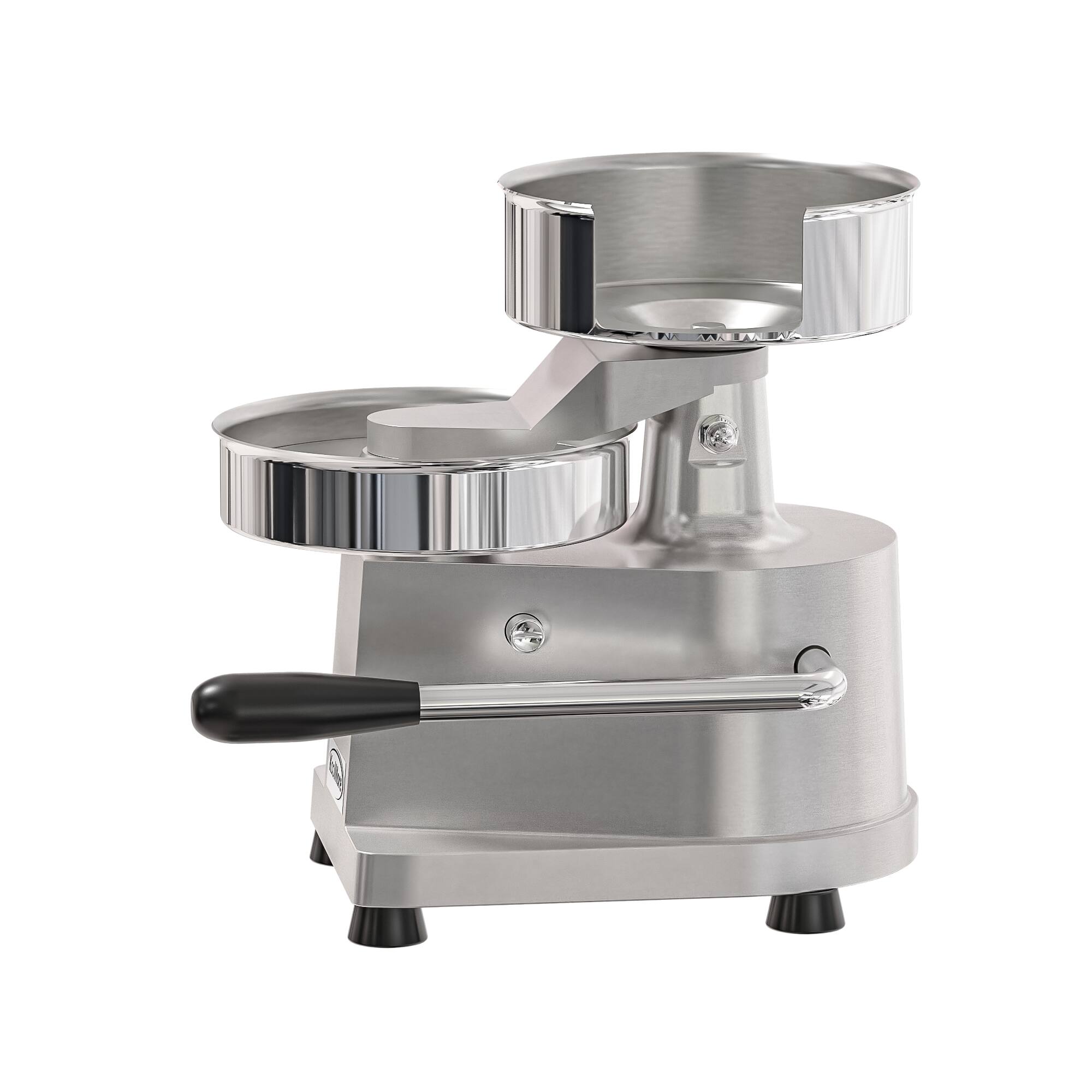 Left. Koolmore - 6 in. Heavy-Duty Hamburger Patty Molding Press with Handle, CHM-6. - Stainless Steel.