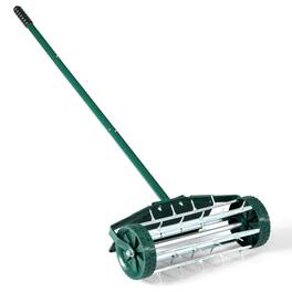 Ecooso - 18-Inch Rolling Lawn Aerator Garden Tool with Splash-Proof Fender and Durable Drum Design - Dark green and Silver