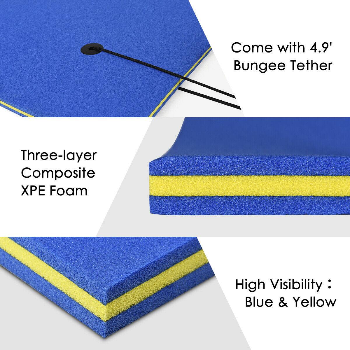 Come with 4.9' Bungee Tether  
Three-layer Composite XPE Foam  
High Visibility: Blue & Yellow