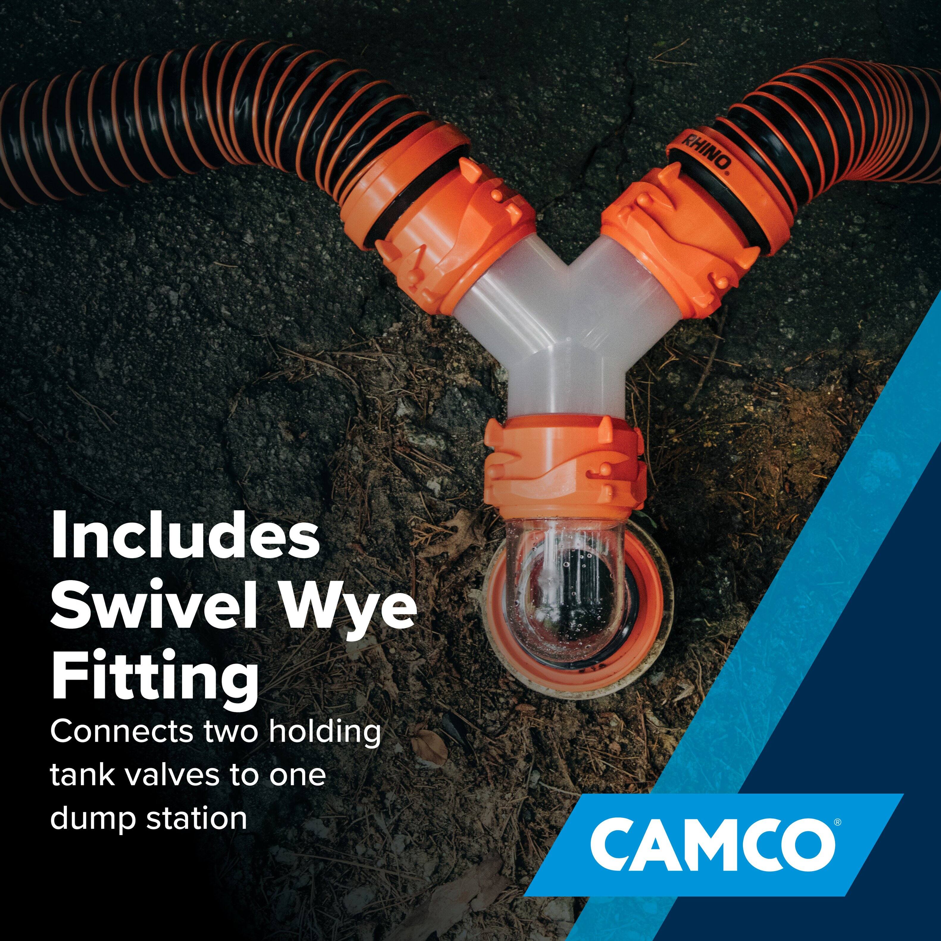 RHINO Includes Swivel Wye Fitting Connects two holding tank valves to one dump station CAMCO