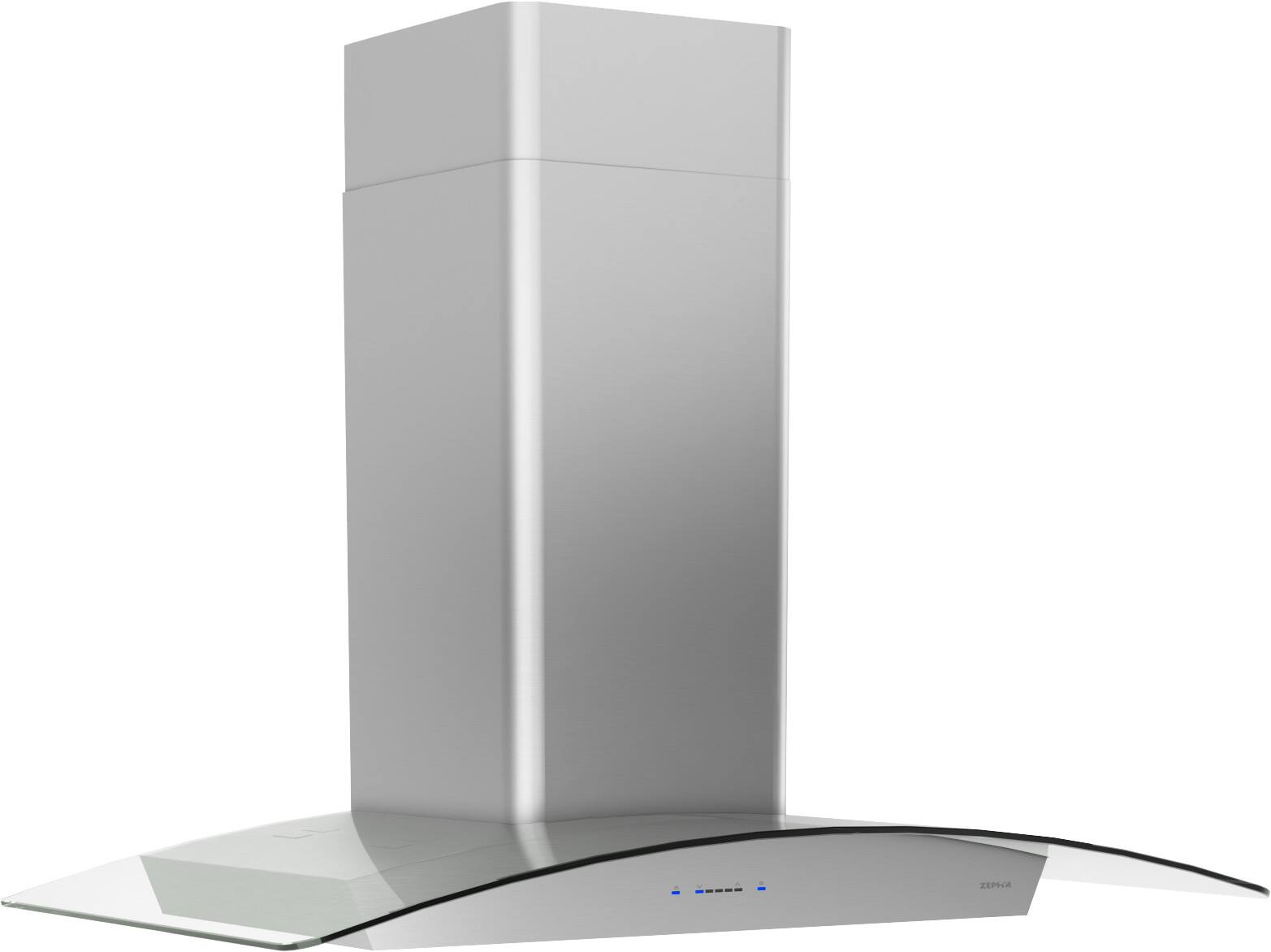 Left. Zephyr - Roma 36 in. 600 CFM Wall Mount Range Hood with LED Light - Stainless Steel + Glass.