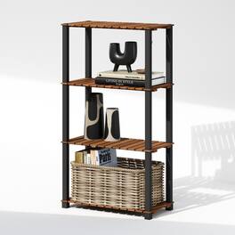Furinno - TURN-N-TUBE Display Shelf, 4-Tier Storage Shelf, Book Shelf, Corner Shelf with Wood Slats - Light Wood/Black