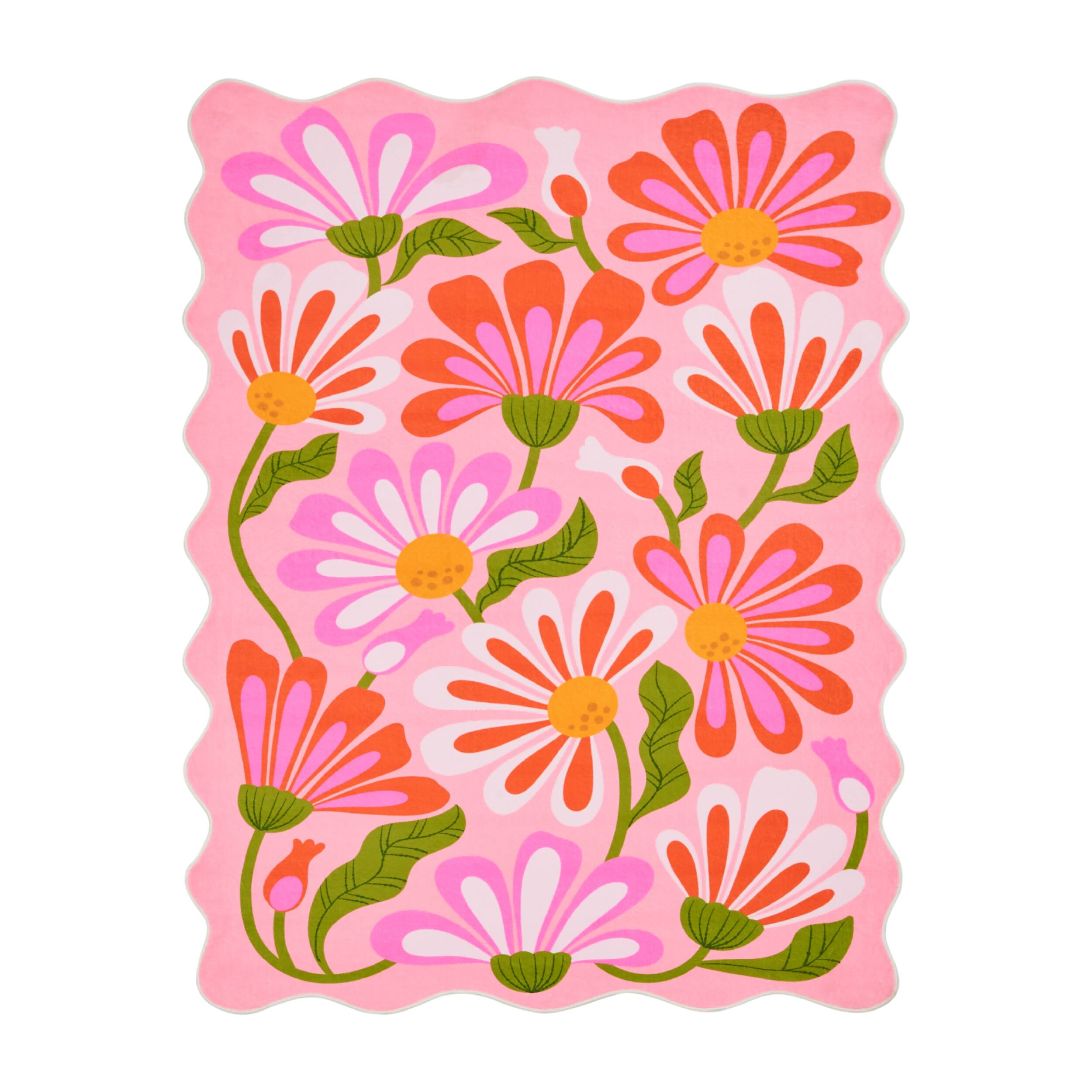 Alt View 5. Lanyspace - 7'x10' Area Rug, Washable Rugs, Non-Slip and Tear-Resistant Soft Carpet, Pink Base Pink Floral Wavy Rug for Home Decor - Multicolor.