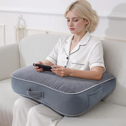 Front. wowmax - Gaming Reading Pillow with Arm Support - Lap Desk for Bed & Sofa, Backrest for Adults - Grey.