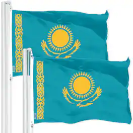 G128 - 2-Pack Kazakhstan Flag, 3 x 5 ft — 150D Polyester, Brass Grommets, Indoor/Outdoor - Assorted Colors