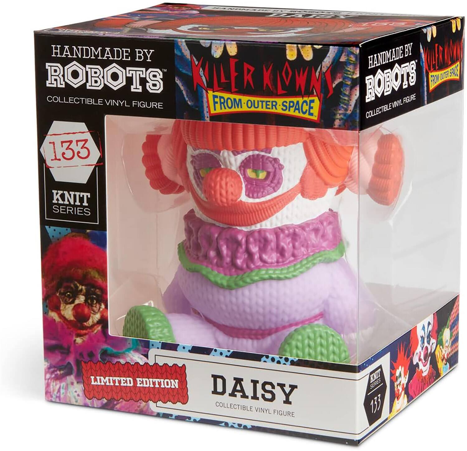 HANDMADE BY ROBOTS  
COLLECTIBLE VINYL FIGURE  

KILLER KLOWNS FROM OUTER SPACE  

133  
KNIT SERIES  

LIMITED EDITION  
DAISY  
COLLECTIBLE VINYL FIGURE