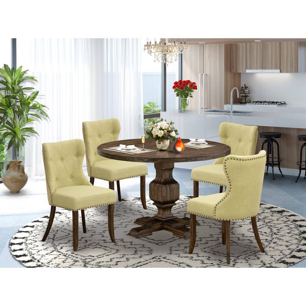 Angle. East West Furniture - East West Furniture 5-Pc Modern Dining Table Set - Dining Table and 4 Limelight Color Parson Modern Chairs with Button - Multi-Color.