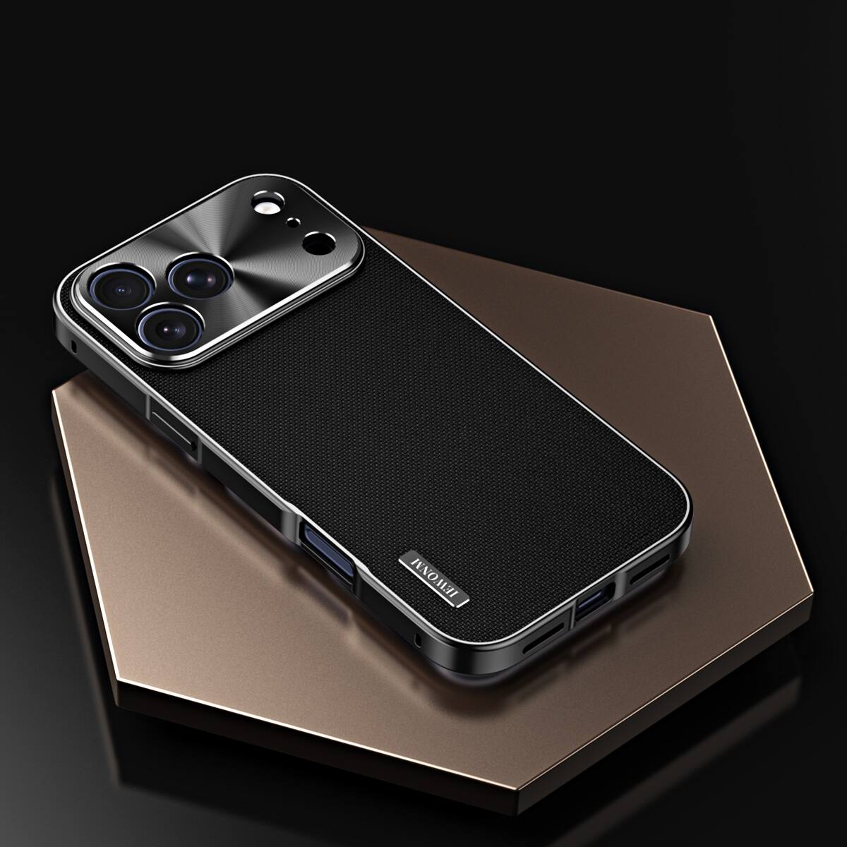 Left. Dteck - Rugged Case for Apple iPhone 17 Pro, Shockproof Magnetic Aluminum Fabric Texture Hybrid Cover, Precise Lens Guard - Blue.